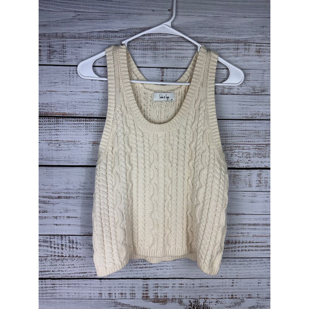 Sadie & Sage Crochet Knit Sweater Tank Top Boho Hippie Coastal Cream XS Cotton
